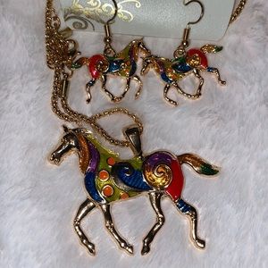 Mosaic Horse Necklace & Earrings Fashion Jewelry